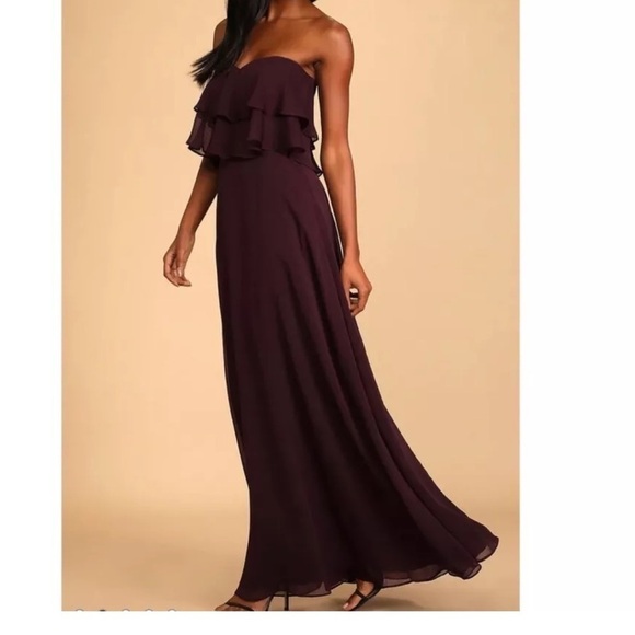 Lulus Devoted to Romance Dark‎ Purple Strapless Maxi Fairy Dress women’s size XS - Picture 1 of 9